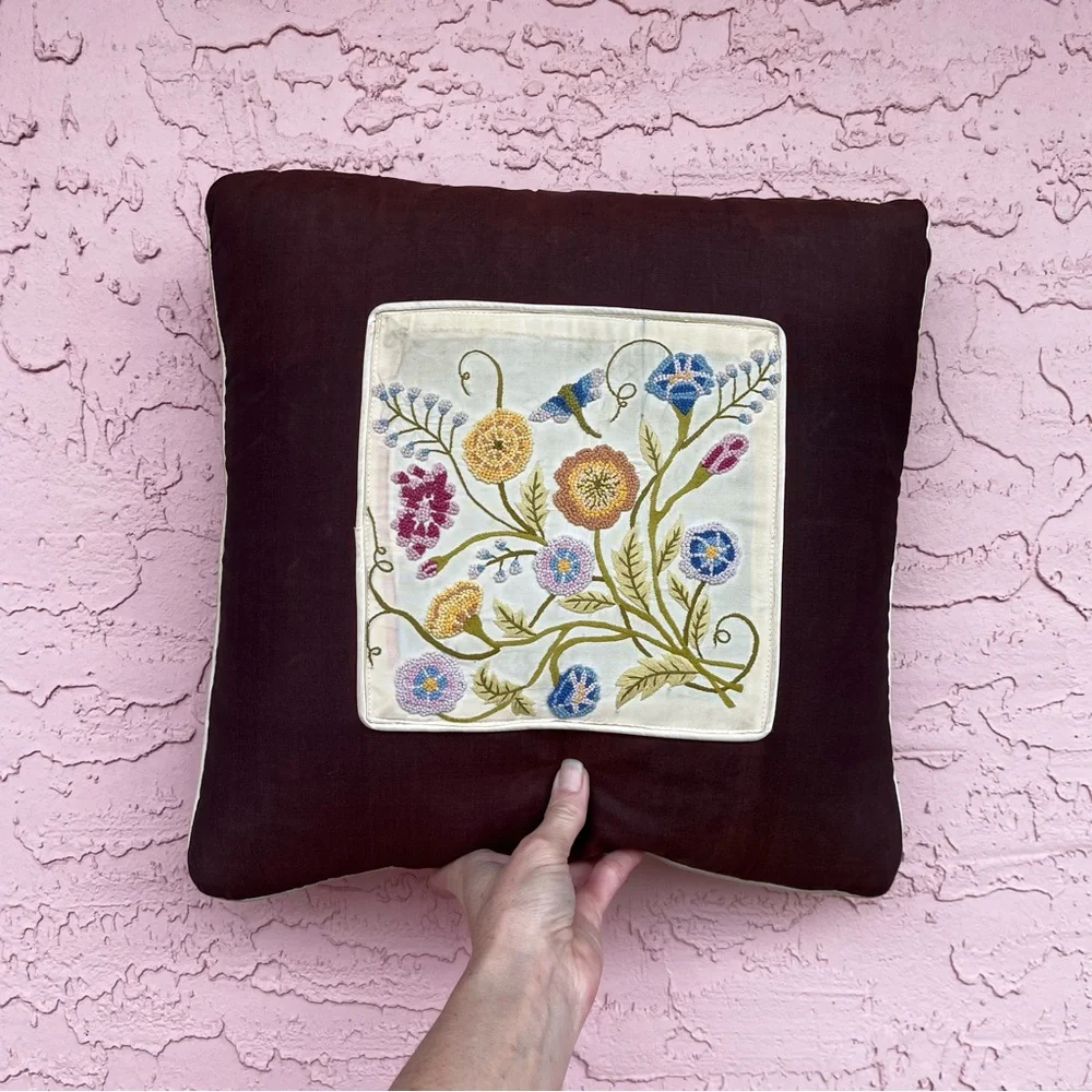 Vintage Needlepoint Embroidered Throw Pillow